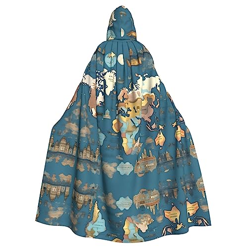 IPPONGET Weltkarten-Druck, Unisex, volle Länge, mit Kapuze, gruseliges Halloween-Kostüm, Zubehör, mittelalterliche Hexe, Vampir IPPONGET Weltkarten-Druck, Unisex, volle Länge, mit Kapuze, gruseliges Halloween-Kostüm, Zubehör, mittelalterliche Hexe, Vampir von IPPONGET