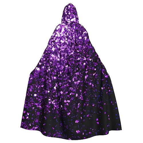 IPPONGET Wunderschöner violetter Glitzer-Druck, Unisex, volle Länge, mit Kapuze, gruseliges Halloween-Kostüm, Zubehör, mittelalterlicher Hexen-Vampir von IPPONGET