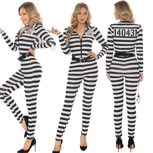 IPUDIS Polizeikostüm for Damen, Polizistin-Kostüm, Cosplay-Kostüme for Damen, sexy Halloween-Offizierkostüm (Color : Prisoner, Size : L) von IPUDIS