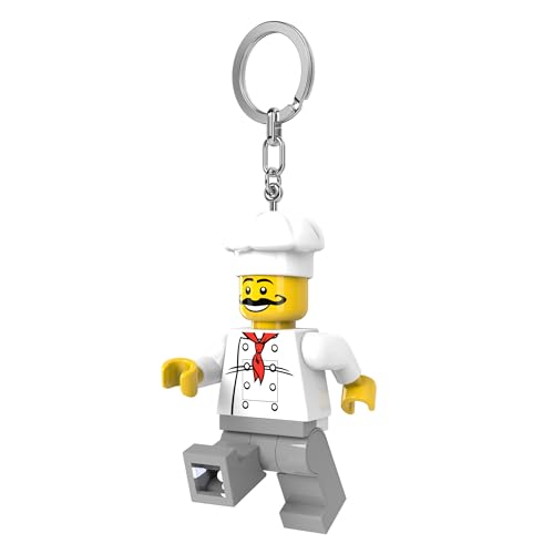 Lego LED Schlüsselanhänger Koch – große Minifigur 7,6 cm mit Licht (KE24H), beweglich, Mehrfarbig, mit Batterien - für Rucksack und Schlüssel - Kinder ab 6 Jahren von IQ