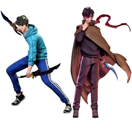 IQITOYS Four Styles Sung Jin Woo Figur Sung Jin Woo Anime Figur, cooles Modell, Statue, Desktop-Dekoration, PVC-Material, Geschenk für Fans (Freizeitkleidung + Umhang) von IQITOYS