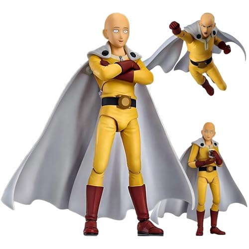 IQITOYS Saitama-Figur, One Punch Man Anime-Figur, austauschbare Gesichter und bewegliches Modell, Statue, Desktop-Dekoration, PVC-Material, Geschenk für Freunde, 15 cm von IQITOYS