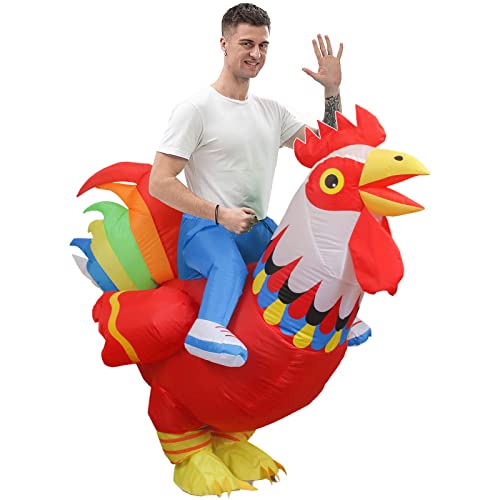 IRETG Aufblasbare Hahn Hühner Kostüm Blow Up Ride-on Huhn Kostüme für Party Halloween Weihnachten Cosplay Erwachsene Größe von IRETG