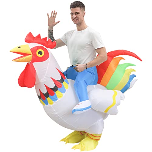 IRETG Aufblasbare Hahn Hühner Kostüm Blow Up Ride-on Huhn Kostüme für Party Halloween Weihnachten Cosplay Erwachsene Größe von IRETG