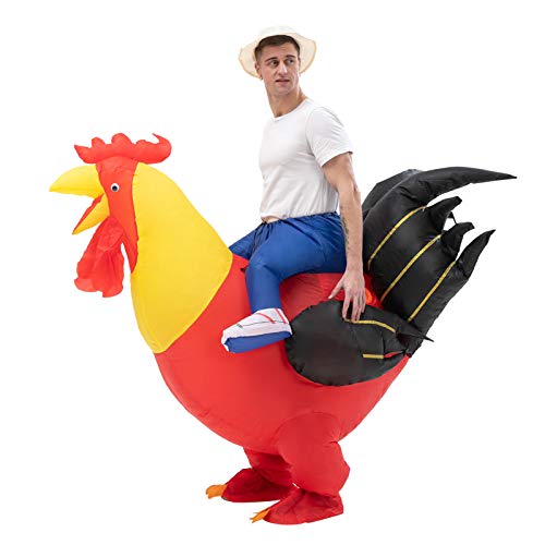 IRETG Aufblasbare Hahn Hühner Kostüm Blow Up Ride-on Huhn Kostüme für Party Halloween Weihnachten Cosplay Erwachsene Größe von IRETG