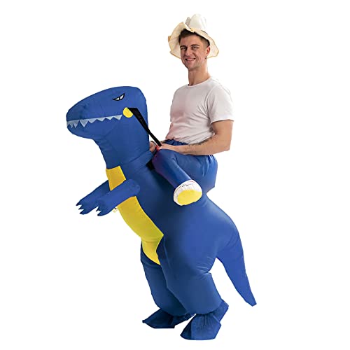 IRETG Dinosaurier Aufblasbares Kostüm Erwachsene Lustige Aufblasbare Dinosaurier Kostüme Halloween Verkleidung für Lehrer Schulparty, Green Dino (Blue Dino) von IRETG