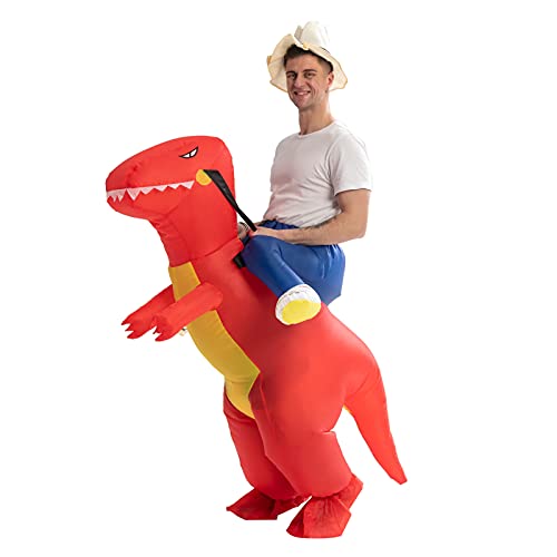 IRETG Dinosaurier Aufblasbares Kostüm Erwachsene Lustige Aufblasbare Dinosaurier Kostüme Halloween Verkleidung für Lehrer Schulparty, Green Dino (Red Dino) von IRETG