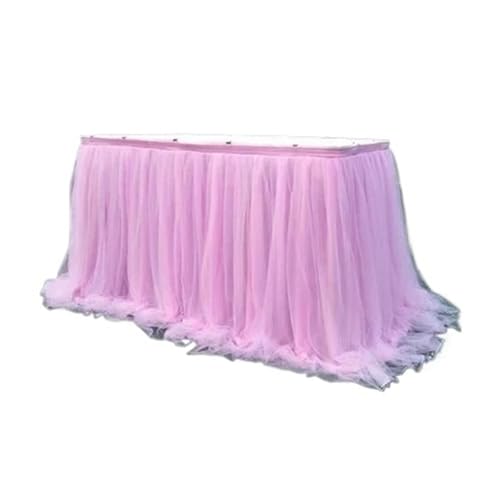IRGVJIFR Tischrock 100 x75cm Flauschigen Garn Tisch Rock Net Gaze Plissee Tisch Rock Feier Party Decor Mesh Gaze Tisch Dekoration(Light pink,200x75cm) von IRGVJIFR