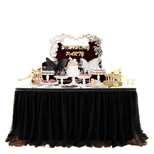 IRGVJIFR Tischrock 6/9/14FT Tischröcke Geburtstag Tüll Tischrock Hochzeit Party Tutu Tüll Tischrock Hochzeit Party Home Decor(Black,14FT 77x427cm) von IRGVJIFR