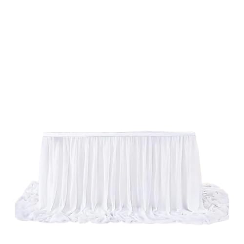 IRGVJIFR Tischrock Weißer Tischrock for Chiffon-Hochzeitstischdecke Stoff for Schatztisch Geburtstagsfeier Kuchentisch Decora(White,70X275cm) von IRGVJIFR