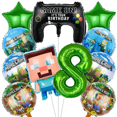 IRONIUM 11 Stück Pixe Geburtstagsdeko 8 Jahre Jungen, Videospiel Luftballon Set Deko Geburtstag, Game Player Ballon Set für Kindergeburtstag Party (8) von IRONIUM
