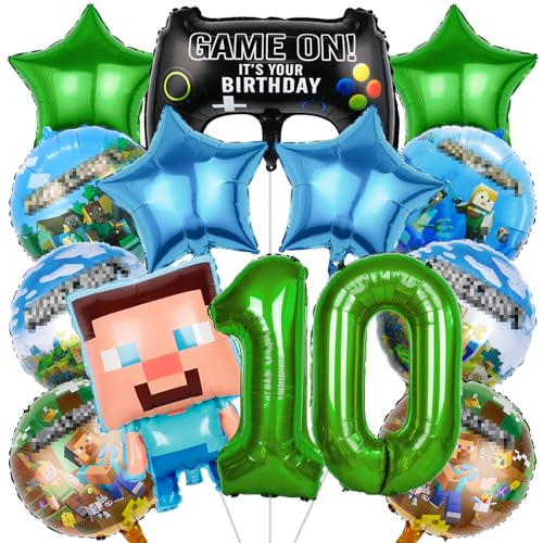 IRONIUM 13 Stück Pixe Geburtstagsdeko 10 Jahre Jungen, Videospiel Luftballon Set Deko Geburtstag, Game Player Ballon Set für Kindergeburtstag Party (10) von IRONIUM