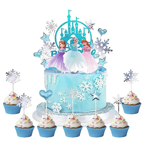 IRONIUM 28 Stück El-sa Tortendeko, Prinzessin Kuchen Derko, Geburtstagsparty Deko, Cake Topper Geburtstag, Happy Birthday Topper, Cupcake Topper für Mädchen Geburtstagsdeko (Prinzessin) von IRONIUM