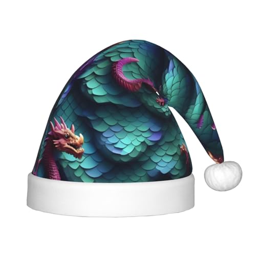 IRSHI 3D-Weihnachtsmannmütze mit magischem Drachen-Schuppen-Muster, uni, Weihnachtsdruck für Kinder, perfekte Weihnachtsfeiertage für die Weihnachtszeit von IRSHI