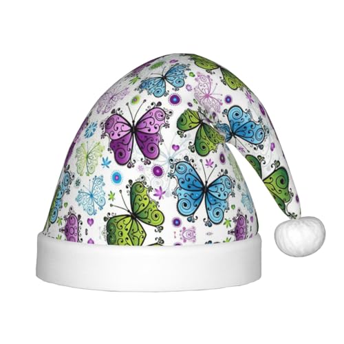 IRSHI Bunte Schmetterlingsmütze für Kinder, Weihnachtsmannmütze, Uni, Weihnachtsdruck für Kinder, perfekte Weihnachtsfeiertage für die Weihnachtszeit IRSHI Bunte Schmetterlingsmütze für Kinder, Weihnachtsmannmütze, Uni, Weihnachtsdruck für Kinder, perfekte Weihnachtsfeiertage für die Weihnachtszeit von IRSHI