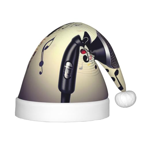 IRSHI Mikrofon mit Musiknote, Weihnachtsmannmütze für Kinder, Uni, Weihnachtsdruck für Kinder, perfekte Weihnachtsfeiertage für die Weihnachtszeit IRSHI Mikrofon mit Musiknote, Weihnachtsmannmütze für Kinder, Uni, Weihnachtsdruck für Kinder, perfekte Weihnachtsfeiertage für die Weihnachtszeit von IRSHI