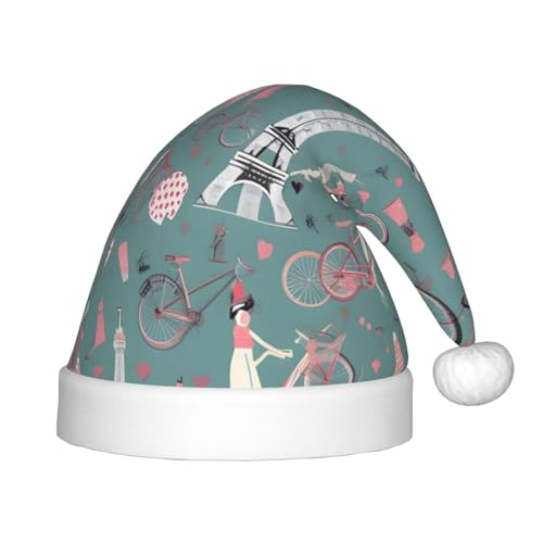 IRSHI Romantischer Paris Eiffelturm Fahrrad-Weihnachtsmütze für Kinder, lustige und festliche Partykleidung für Weihnachten, Neujahr und festliche Feiertagsfeiern von IRSHI