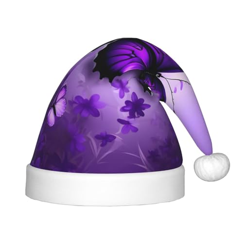 IRSHI Schöne lila Schmetterlinge für Kinder, Weihnachtsmannmütze, Uni, Weihnachtsdruck für Kinder, perfekte Weihnachtsfeiertage für die Weihnachtszeit IRSHI Schöne lila Schmetterlinge für Kinder, Weihnachtsmannmütze, Uni, Weihnachtsdruck für Kinder, perfekte Weihnachtsfeiertage für die Weihnachtszeit von IRSHI