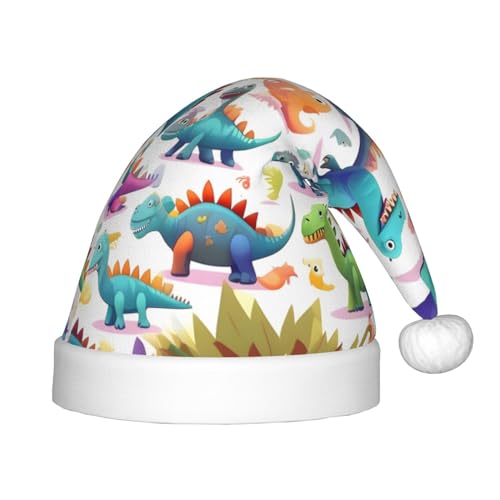 IRSHI Viele bunte Cartoon-Dinosaurier-Weihnachtsmannmütze, Uni, Weihnachtsdruck für Kinder, perfekte Weihnachtsfeiertage für die Weihnachtszeit IRSHI Viele bunte Cartoon-Dinosaurier-Weihnachtsmannmütze, Uni, Weihnachtsdruck für Kinder, perfekte Weihnachtsfeiertage für die Weihnachtszeit von IRSHI