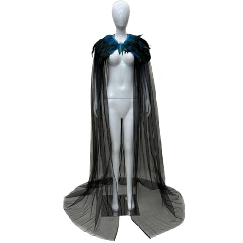 ISAKEN 180cm Gothic Feder Epauletten, Damen Herren Feder Epauletten Umhang Schal Schulterumhang Schultertuch Kostüm Bühne Schalkragen Cape Schal für Foto Requisite Halloween Cosplay Party Kleidung von ISAKEN