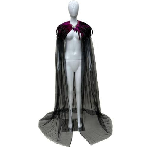 ISAKEN 180cm Gothic Feder Epauletten, Damen Herren Feder Epauletten Umhang Schal Schulterumhang Schultertuch Kostüm Bühne Schalkragen Cape Schal für Foto Requisite Halloween Cosplay Party Kleidung von ISAKEN