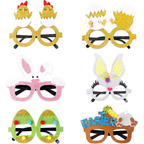 ISAKEN 6 Stück Lustige Ostern Party Brillen Masken für Kinder Erwachsene, Bunte Osterspiele Mitgebsel Partybrillen für Karneval Foto Requisiten Kostümzubehör Ostern Dekorationen von ISAKEN