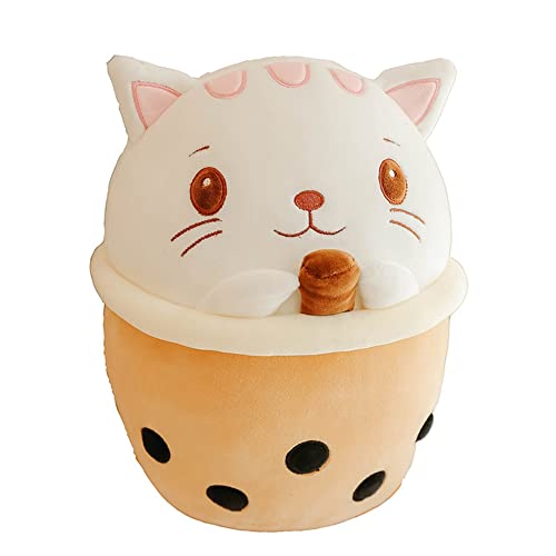 ISAKEN Bubble Tea Kuscheltier, Cartoon Plüschpuppen Lustiges Plüschtier, Hund Schwein Katze Puppe Gefüllter Milchtee Softpuppe Teetasse Kissen Kinderspielzeug Geburtstagsgeschenk von ISAKEN