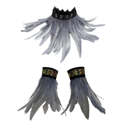 ISAKEN Federumhang mit Feder Manschetten, Gothic Feder Epauletten Shrug Umhang Damen Herren Feder Umhang Cape Feder Schal Cape Kostüm für Halloween, Karneval, Cosplay, Maskerade, Bühnenshow ISAKEN Federumhang mit Feder Manschetten, Gothic Feder Epauletten Shrug Umhang Damen Herren Feder Umhang Cape Feder Schal Cape Kostüm für Halloween, Karneval, Cosplay, Maskerade, Bühnenshow von ISAKEN