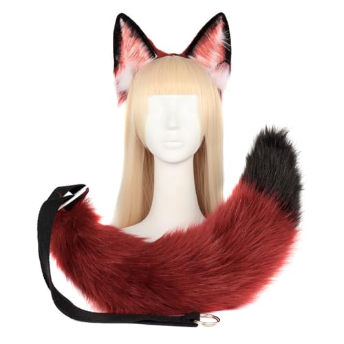 ISAKEN Fuchsohren und Schwanz Set, Faux Wolf Ohren Schwanz Kostüm Handgefertigtes Fuchs Wolf Ohren Halloween Kostüm Cosplay Kopf Zubehör Fuchsohren für Kinder Mädchen Jungen Teens Frauen von ISAKEN