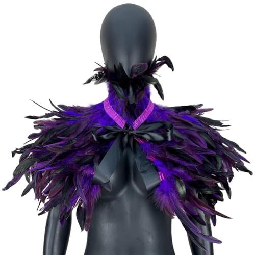 ISAKEN Gothic Feder Cape Damen Feder Epauletten Umhang Schal Herren Schulterklappen Schulterschmuck Federschultern Flügel Schulter Kostüm für Halloween Cosplay Verkleidung von ISAKEN