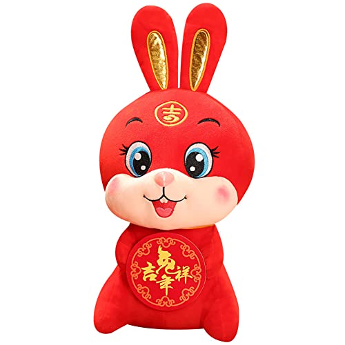 ISAKEN Hase Kuscheltier Chinesisches Neujahr Hase Stofftier Chinesisches Kaninchen Figuren Plüsch Sternzeichen Cartoon Hase Puppe Maskottchen Puppe Plüschhase für 2023 Neujahrsgeschenke von ISAKEN