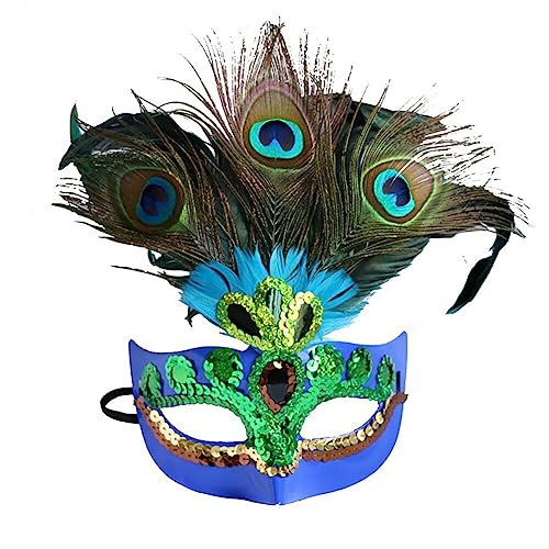 ISAKEN Maskerade Maske mit Feder, Damen Frauen Augenmaske Venezianische Maske Halloween Party Cosplay Mardi Gras Maske Karneval Augenmaske für Verkleidung Spitze Maske Kostüm Party von ISAKEN