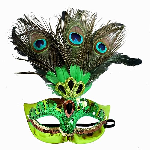 ISAKEN Maskerade Maske mit Feder, Damen Frauen Augenmaske Venezianische Maske Halloween Party Cosplay Mardi Gras Maske Karneval Augenmaske für Verkleidung Spitze Maske Kostüm Party von ISAKEN