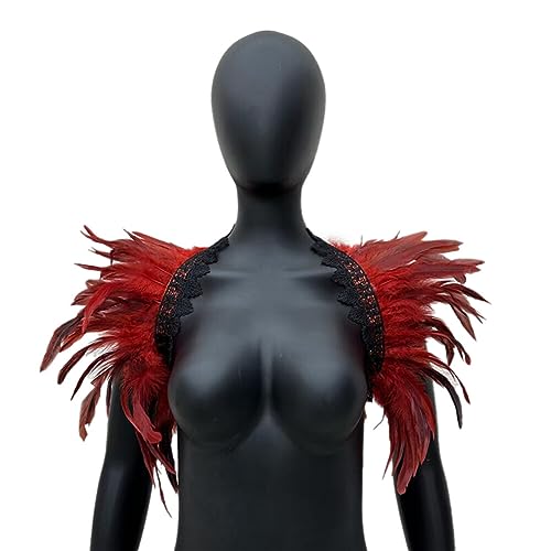 ISAKEN Natürliche Feder Shrug Schal Schulterumhang Cape Damen Herren Gothic Feder Cape Schal Choker Kragen Schalkragen Halloween Fasching Karneval Party Kostüm von ISAKEN