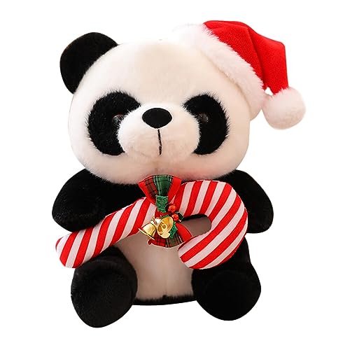 ISAKEN Panda Plüschtier mit Weihnachtsmütze Lustige Panda Puppe Kuscheltier Nackenkissen Plüschkissen Weiche Stofftier Spielzeug Zimmer Deko Sofakissen Wurfkissen für Kinder Erwachsen, 25CM von ISAKEN