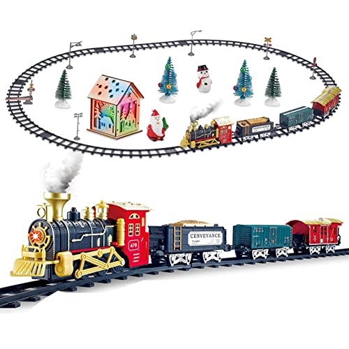 ISAKEN Weihnachtszug Set, Spielzeugeisenbahn mit Licht und Dampf Weihnachtszug für Weihnachtsdekorationen Party Deko Kindergarten Dekoration Ornament Elektrisches Zug für Kinder Mädchen Junge von ISAKEN