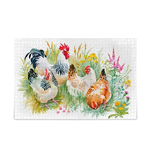 500 Teile großes Puzzle für Kinder und Erwachsene, Huhn und Hahn im Gras. von ISAOA
