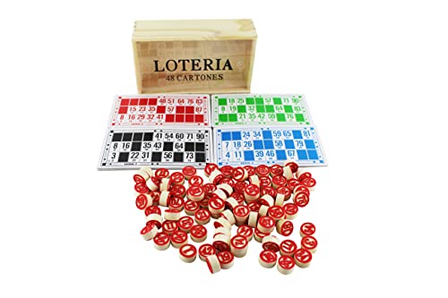 ISDI Bingo-Spiele Lotterie, 48 Karten und 90 Spielsteine mit 2 Seiten und Aufbewahrungsbox aus Holz ISDI Bingo-Spiele Lotterie, 48 Karten und 90 Spielsteine mit 2 Seiten und Aufbewahrungsbox aus Holz von ISDI