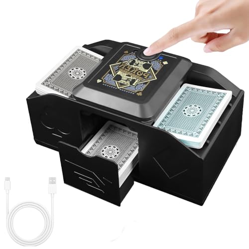ISIVOUS Automatischer Kartenmischer, Geräuscharm Kartenmischmaschine Elektrische, Induktiver Elektrische Mischmaschine Karten für UNO, Poker, Phase 10, Skip-BO, Blackjack, USB/Batteriebetrieben von ISIVOUS