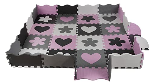 Puzzle Spielteppich Spielmatte Kindertepich Schaumstoffmatte 2D 3D Tasche 16135, Farbe:Rosa-Grau von ISO TRADE