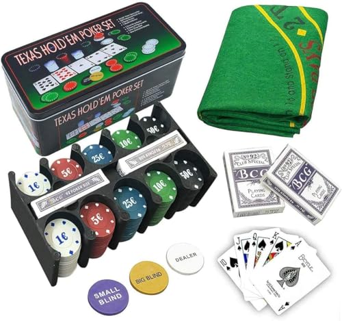 ISO TRADE Texas Holdem Poker Set 200 Chips Black Jack Kartenspiel Pokerkartenspiel 600 von ISO TRADE