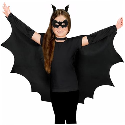 4PCS Halloween Kostüme Fledermauskostüm Kinder umfassen schwarze Umhang, Fledermaus -Augenmaske, Haarclips Unisex Vampire Kostüm Halloween Accessoires für Kinder Kleinkinder Cosplay 120 Kostüme von ISOYTERO