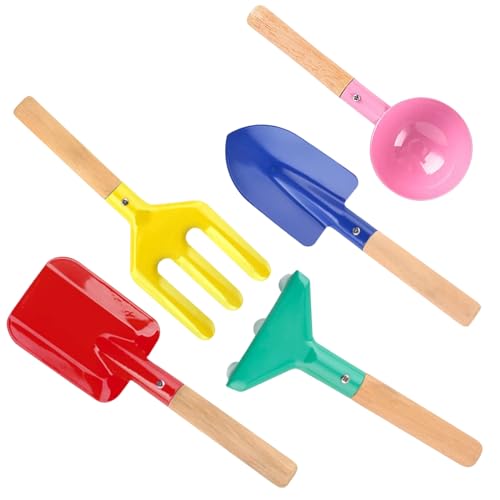 5 -teilige Kinder Gartenwerkzeuge Set Kinder Strand Sandspielzeug Metall mit robustem Holzgriff Safer Strandgartenlöffel, Gabel, Kelle, Rake & Shovel Set für Sandwerkzeug 5 -teilige Kinder Gartenwerkzeuge Set Kinder Strand Sandspielzeug Metall mit robustem Holzgriff Safer Strandgartenlöffel, Gabel, Kelle, Rake & Shovel Set für Sandwerkzeug von ISOYTERO