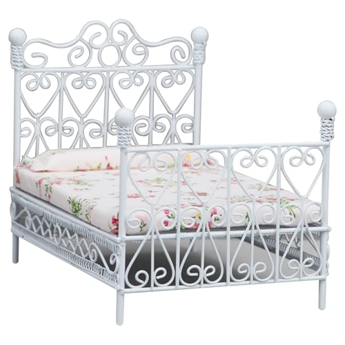 Dollhouse Bed 1:12 Scale Cute Realistic Doll Bed with Mattress & Pillow Mini Creative DIY Miniature Dollhouse Accessories for Children Playing Gift, White Dollhouse Bed 1:12 Scale Cute Realistic Doll Bed with Mattress & Pillow Mini Creative DIY Miniature Dollhouse Accessories for Children Playing Gift, White von ISOYTERO