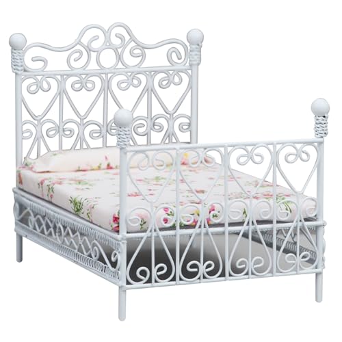 Dollhouse -Bett 1:12 Skala süßes realistisches Puppenbett mit Matratze & Kissen Mini Kreative DIY Miniatur Dollhouse Accessoires für Kinder, die Geschenk Spielen, Weiß Dollhouse -Bett 1:12 Skala süßes realistisches Puppenbett mit Matratze & Kissen Mini Kreative DIY Miniatur Dollhouse Accessoires für Kinder, die Geschenk Spielen, Weiß von ISOYTERO