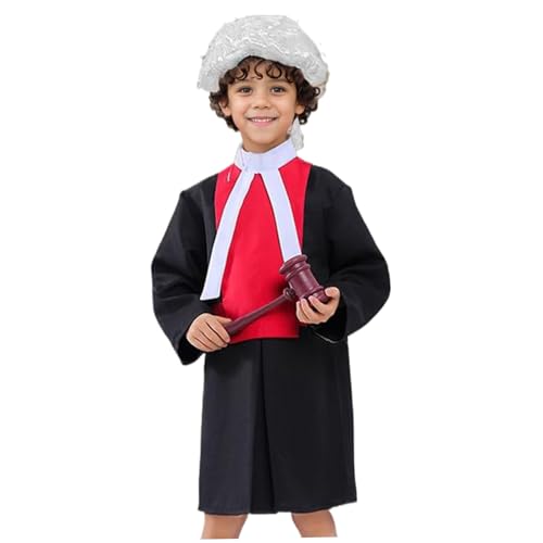 ISOYTERO 1 Set Halloween Kostüme Kids Lawyer Judge Kostüm, umfasst Richter Robe mit Kragen, Hammer und Perücke, Cosplay -Kostüme für Kinder Halloween Dress Up ISOYTERO 1 Set Halloween Kostüme Kids Lawyer Judge Kostüm, umfasst Richter Robe mit Kragen, Hammer und Perücke, Cosplay -Kostüme für Kinder Halloween Dress Up von ISOYTERO