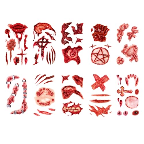 ISOYTERO 10pcs Halloween temporärer Tätowierungen Realistische wasserdichte Narben beängstigende Blutverletzung Tattoo Aufkleber für Kostüm Streich Make -up -Party von ISOYTERO