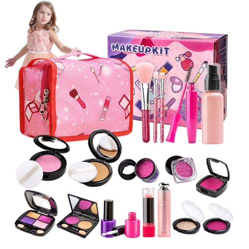 ISOYTERO 21pcs Kleinkind Make -up -Kit, Trep Play Kids Make -up beinhaltet Accessoires Fake Play mit handlicher Kosmetiktasche für Kinder im Alter von 3+ Geburtstagsgeschenk von ISOYTERO