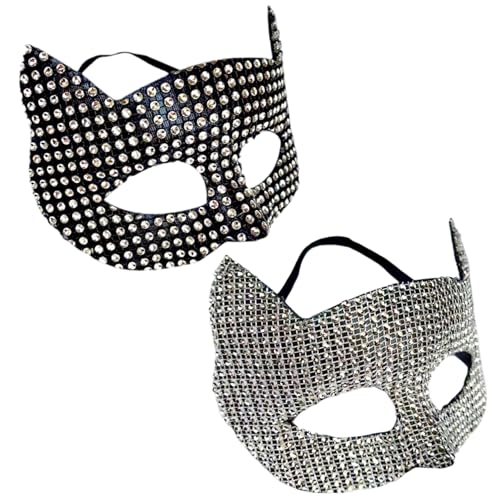 ISOYTERO 2pcs Katzenfrau Maske Halbgesicht Strasskatze Kostüm Frauen modische Cosplay Maske für Halloween Masquerade Black + Silber. ISOYTERO 2pcs Katzenfrau Maske Halbgesicht Strasskatze Kostüm Frauen modische Cosplay Maske für Halloween Masquerade Black + Silber. von ISOYTERO