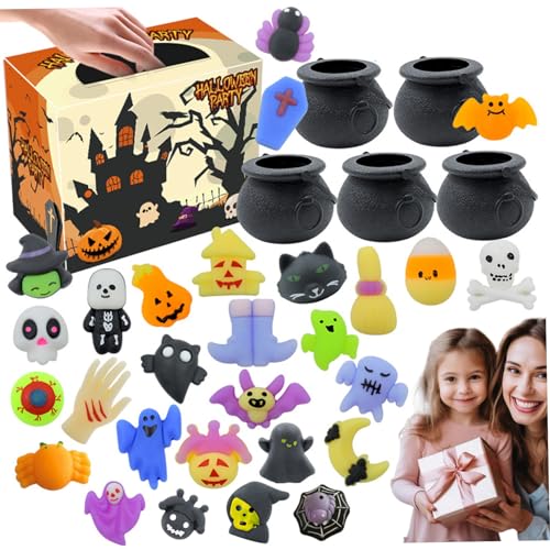ISOYTERO 33pcs/Set Halloween Party Gefälligkeiten umfassen 5pcs Plastikkessel ＆ 28pcs niedliche weiche DIY Stress Relief Toys für Kindertrick oder Preise Geschenke von ISOYTERO